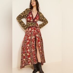 Free People Tilda Wrap Maxi Dress Floral Long Sleeve Fall Autumn Boho Size Small